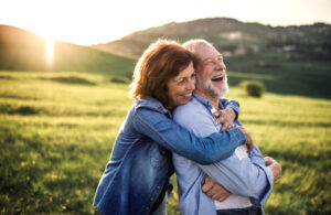 Retired senior couple outdoors in nature